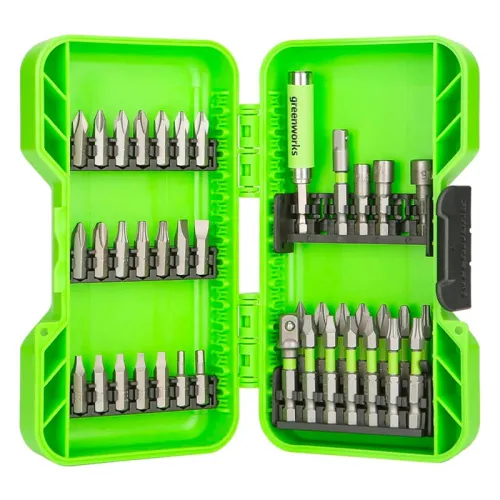 Набор бит, торцевых головок и адаптеров в кейсе Greenworks 2944207 (40 шт.) — детальное фото