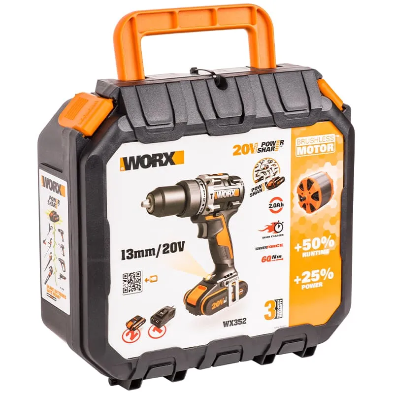 Дрель-шуруповерт ударная WORX WX352 20V 60Нм аккумуляторная бесщеточная — детальное фото