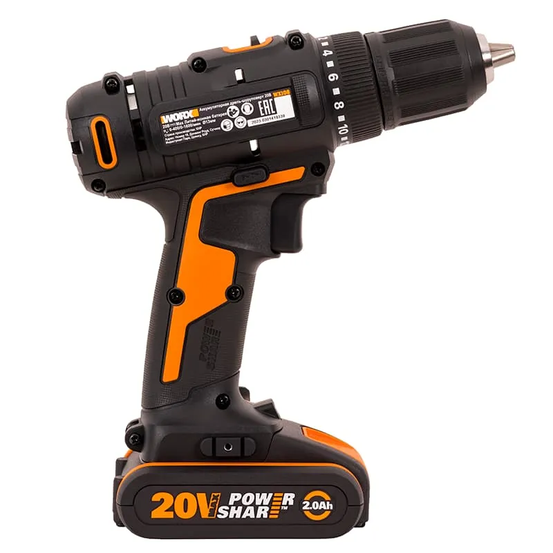 Дрель-шуруповерт WORX WX108 20V 45Нм аккумуляторная — детальное фото