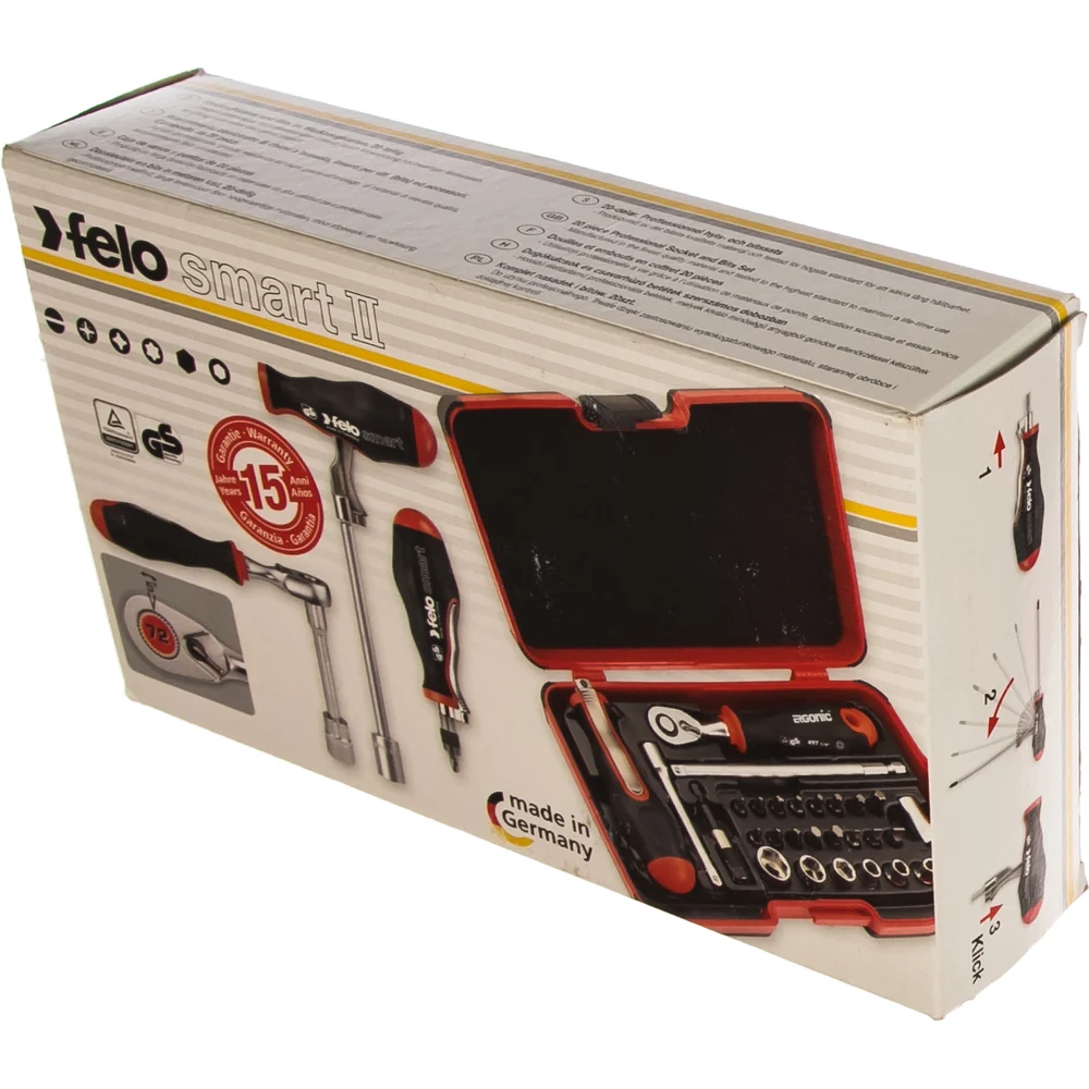 Набор бит SL/PH/Tx/HEX и головок с трещоткой Felo ERGONIC и рукояткой SMART в кейсе, 29 шт 06081506 — детальное фото